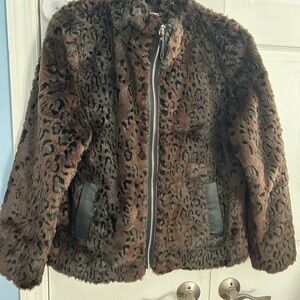 Dennis Basso Brown Leopard Print Teddy Jacket